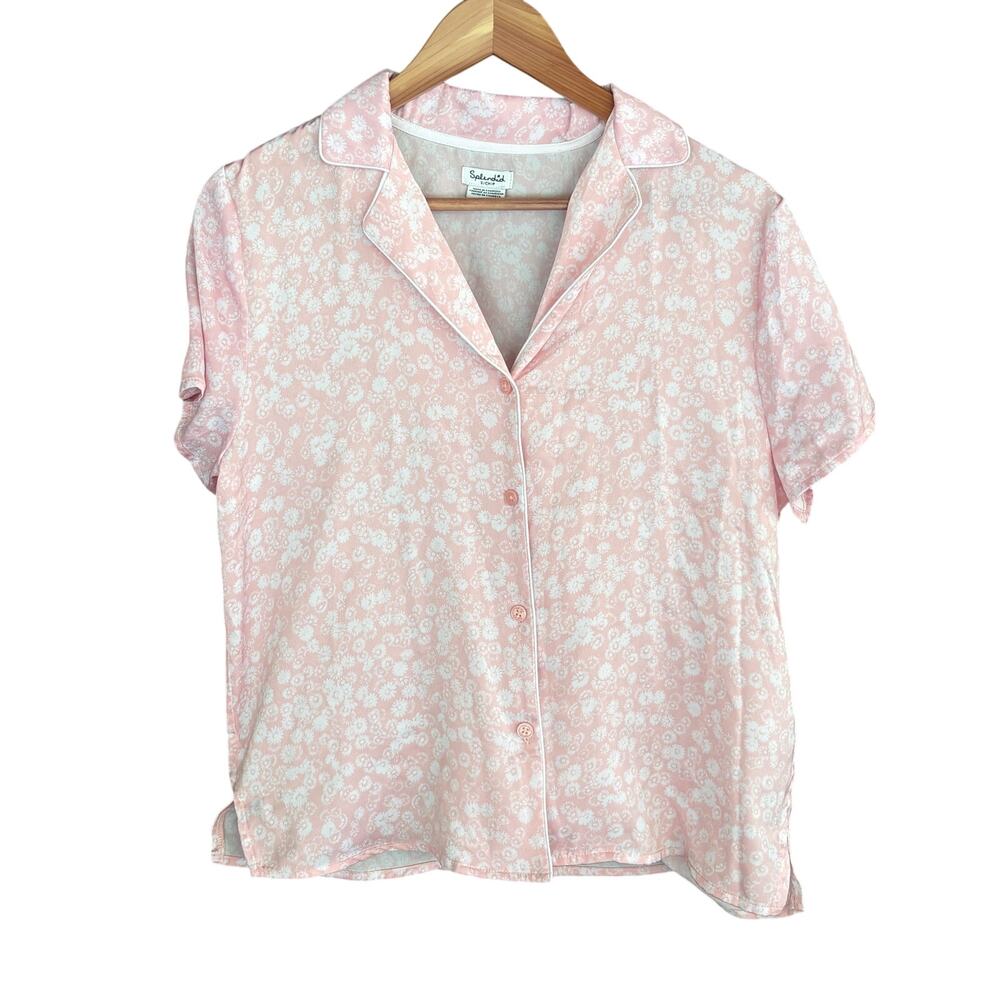 Splendid Floral Pajama Top S Pink White Button Up Pajamas Sleep Lounge Comfort